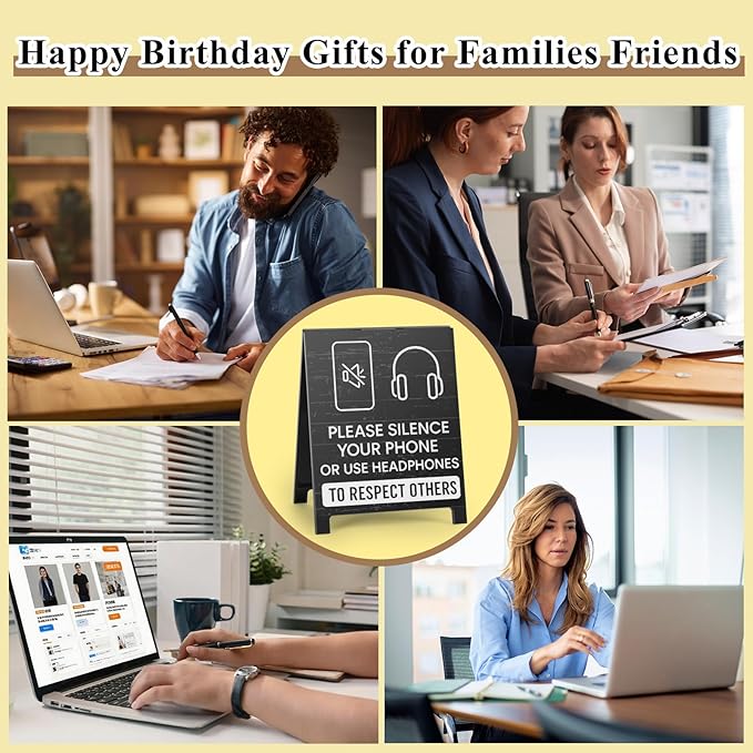 Funny Home Office Reminder Decor Caution Desk Signs Team Gifts for Employees Boss Humorous Shelf Desk Decorations Supplies Cubicle Table Decorations Silence Your Phone White Elephant Gift