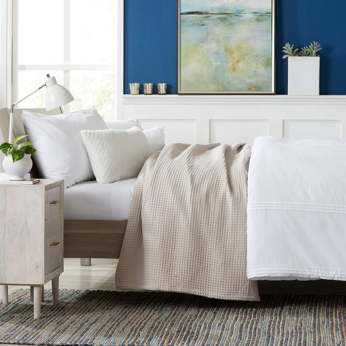 100% Cotton Waffle Weave Bed Blanket | Soft, Breathable, and Lightweight Blanket for All-Season | Perfect for Layering | Brielle Collection (King, Taupe)