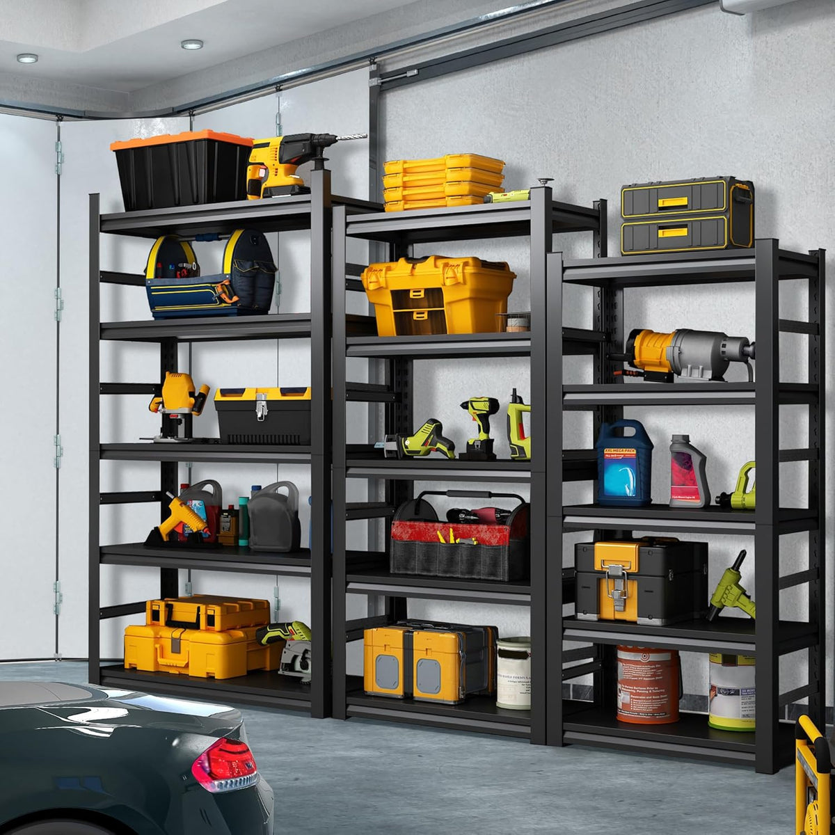 TOPKEY Metal Storage Shelf Garage Storage Shelves, Heavy Duty 5-Tier Utility Shelves for Garage, Kitchen, Warehouse, Adjustable Basement Storage Rack, Load 2500LBS, 72" H x 47.2" W x 23.6" D