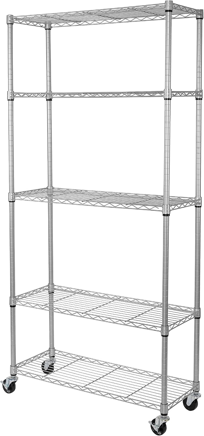 Seville Classics UltraDurable Heavy Duty NSF Solid Steel Wire Rack Storage Unit, Organizer for Garage, Warehouse, Office, Restaurant, Classroom, Kitchen, Silver, 5-Tier Shelving, 36" W x 14" D