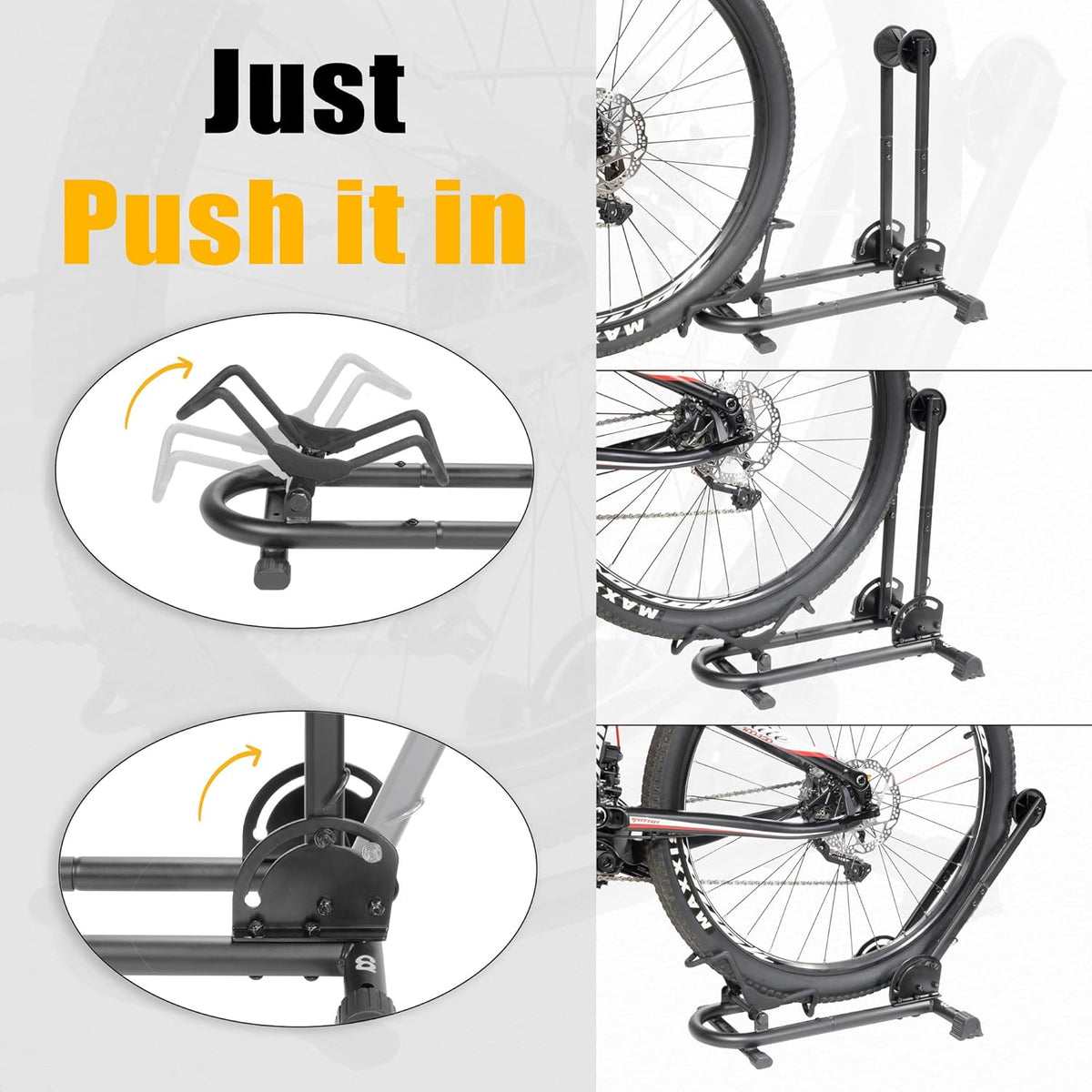 BikeHand Foldable Bike Stand Floor Rack | Sturdy & Durable Quick-Fold Design for MTB & Road Bicycle Storage - up to 2.4" Tire Width | Portable Bike Rack Garage Foldable Storage Stand | Updated Design
