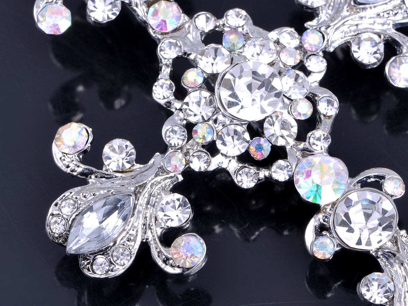 Alilang Silver Tone Cross Antique Gorgeous Rhinestones Costume Pin Brooch
