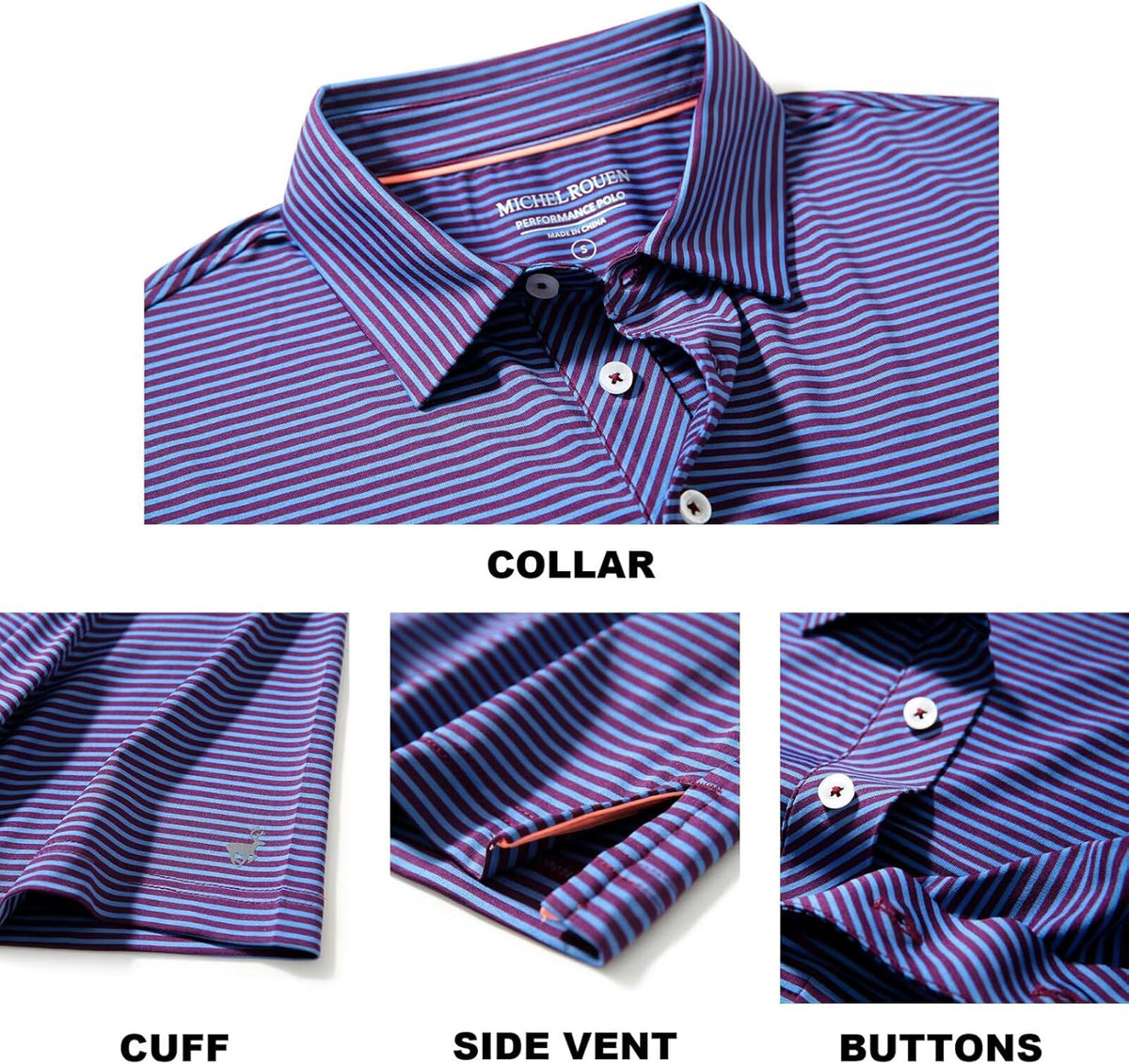 Mens Golf Shirt Moisture Wicking Dry Fit Performance Sport Short Sleeve Striped Golf Polo Shirts for Men