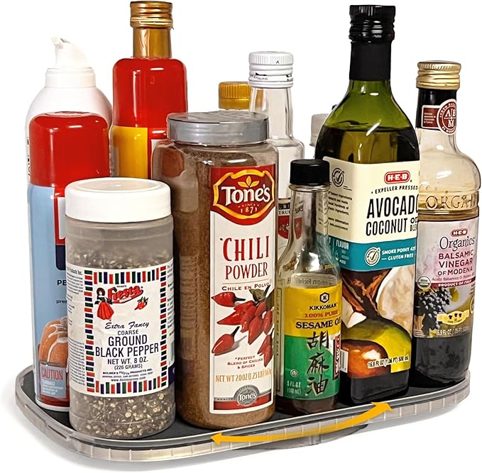 Mighty Susan Sidekick Steel-Reinforced Rotating Cabinet Organizer - Rectangular Turntable for Tall Bottles & Bulk Storage - Holds Up to 30 lbs with Non-Slip Mat - Perfect for Kitchen and Pantry