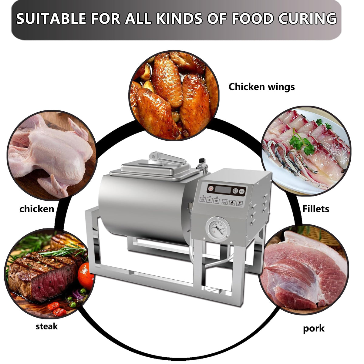 Hakka Meat Tumbler Marinator, Vacuum Curing Machine, Rapid Marination Process, 36lb/18 liters