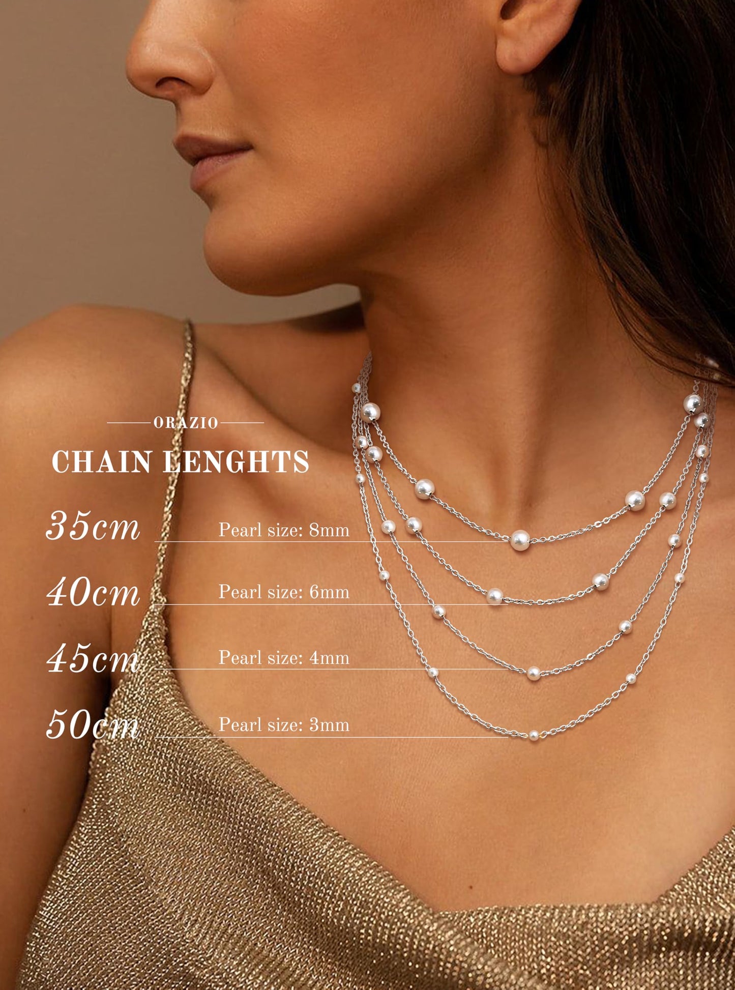 ORAZIO Dainty Gold Pearl Necklaces for Women, Silver Plated Faux Pearl Choker Necklaces Trendy Small Pearl Necklace Strand Wedding Prom Bridal Pearls Jewelry Gifts 20 in 8mm