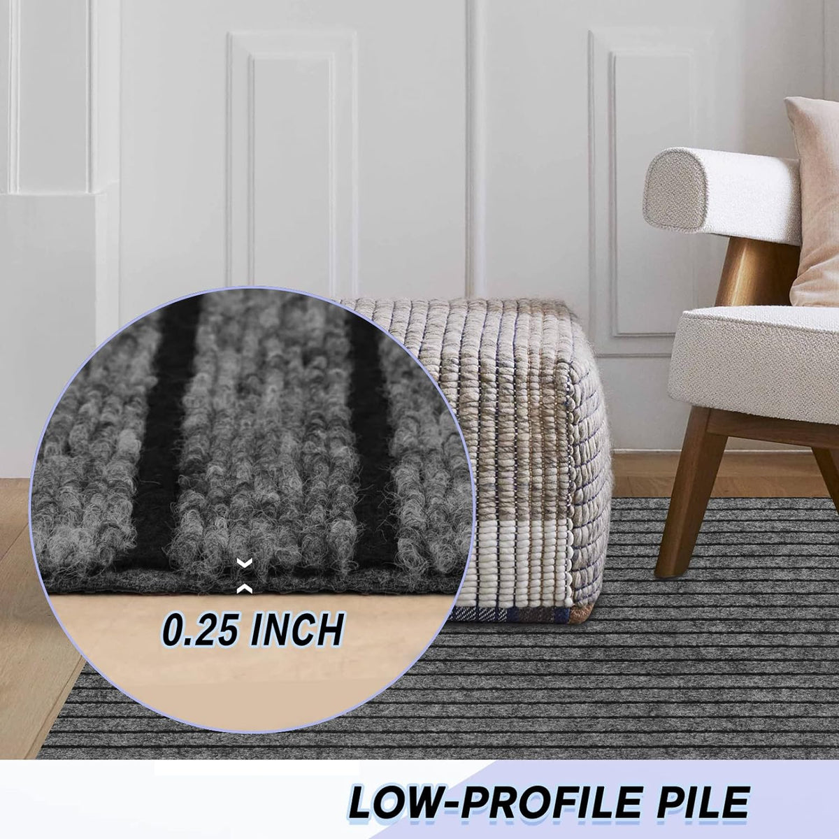 Custom Size Backed Non-Slip Area Rugs Runner, Easy Clean, Waterproof Runner Rugs for Hallway Entryway, Kitchen, Laundry, 2FT x 14FT, Gray Stripe