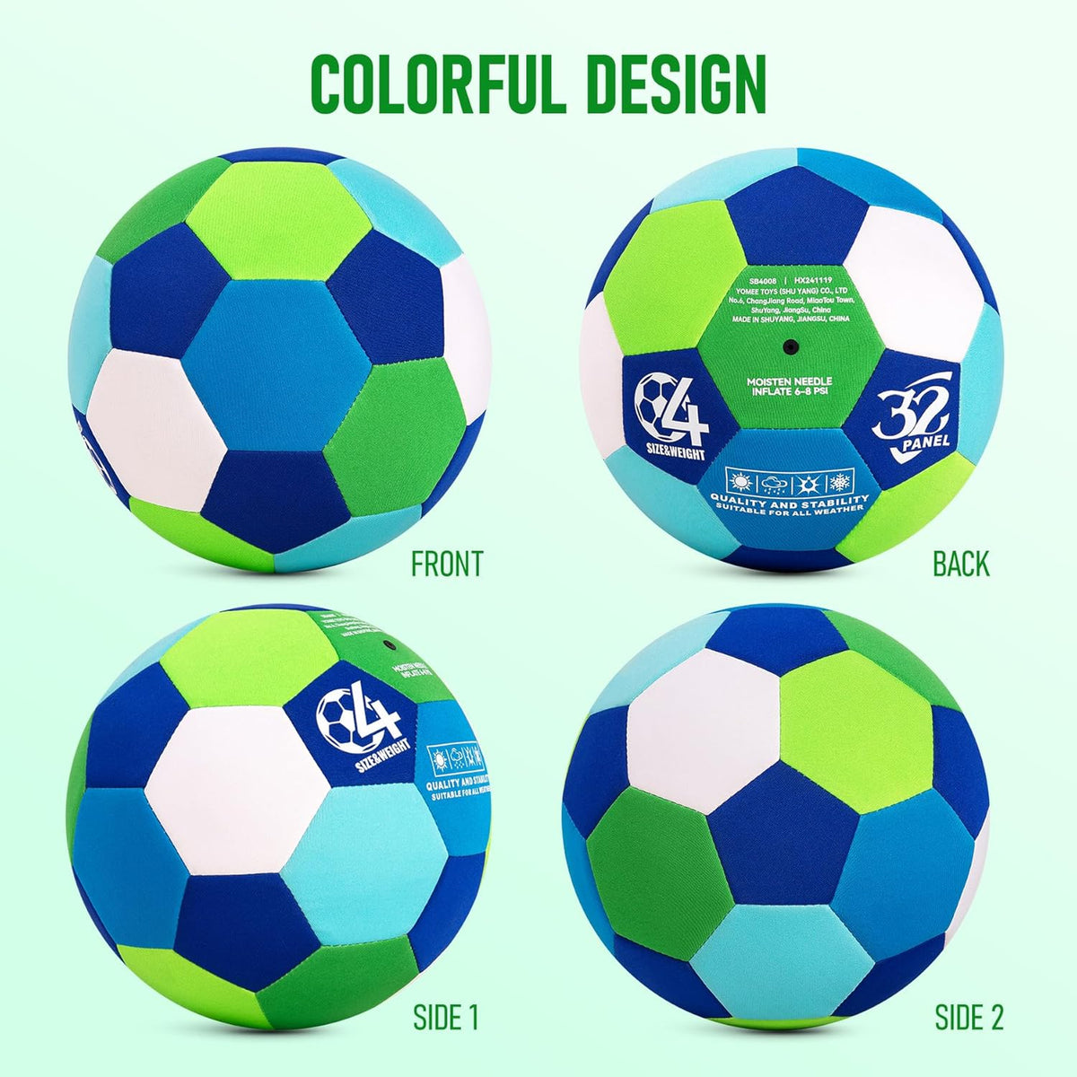 Indoor Soccer Ball with Fabric Cover - Soft and Safe Soccer Ball Size 4 for Inside House Home and Yard - Colorful Soccer Gift for Toddlers, Kids, Boys and Girls 3-5 5-8 8-12 Years Old