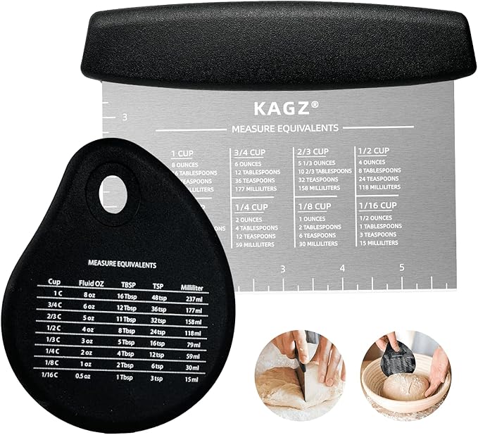 Bench Scraper & Chopper - Multifunctional Dough Scraper with Silicone Bowl Scraper, Sturdy Stainless Steel Dough Cutter for Baking, Pastry Cutter for Bread Pizza Cake with Measuring Scale