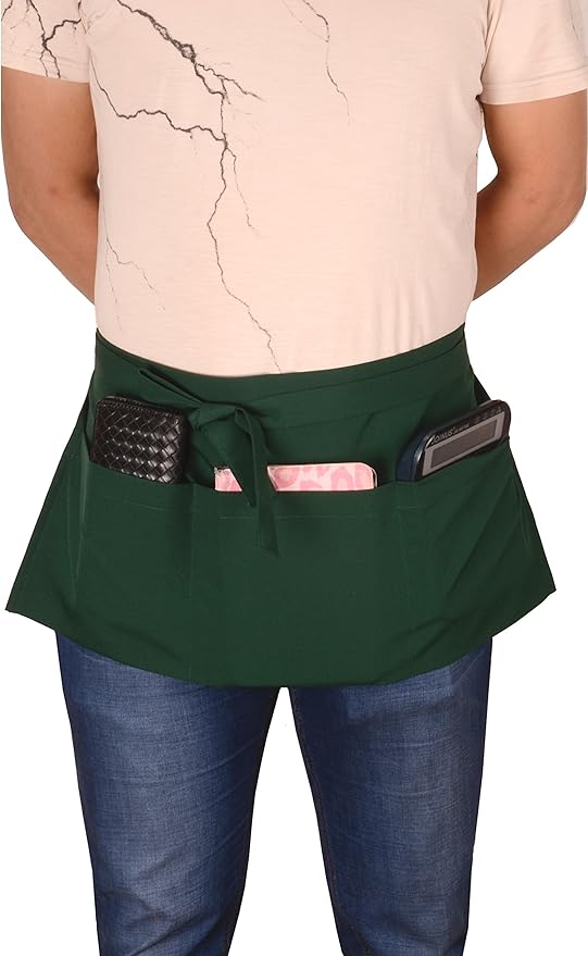 Resist water 3 big Pockets Waist Server Apron Kitchen Restaurant Unisex Half Aprons