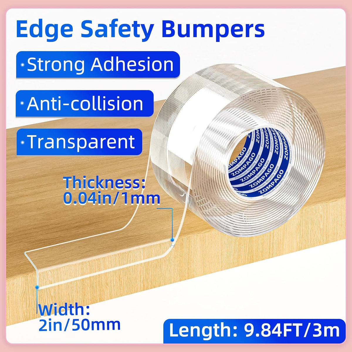 Clear Soft Corner Protectors for Furniture Strip,2in x9.84FT,Sharp Edge & Table Bumper,Window Edge,Wall Protector, Soft Corner Guards Safe for Proof,Table Corner Protectors in Family