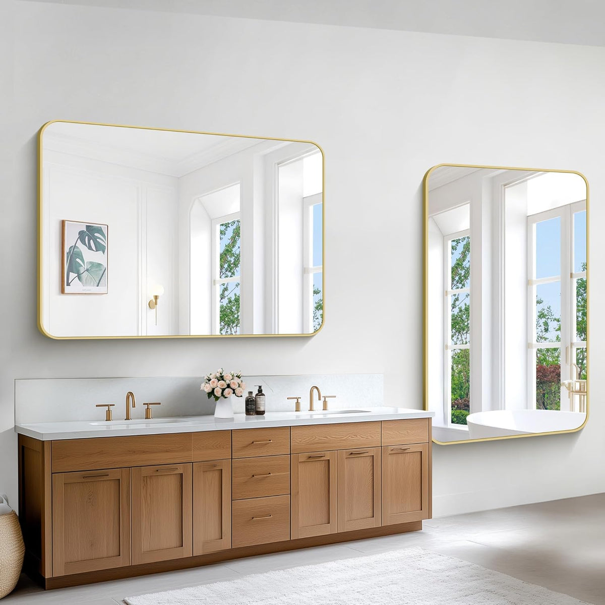 Gold Bathroom Mirror,55x36 inch Wall Mirror for Bathroom Wall Mounted,Round Rectangle Mirror for Bathroom Over Sink,Modern Frame for Home Decor Living Room,Bedroom Entryway,Horizontal/Vertical