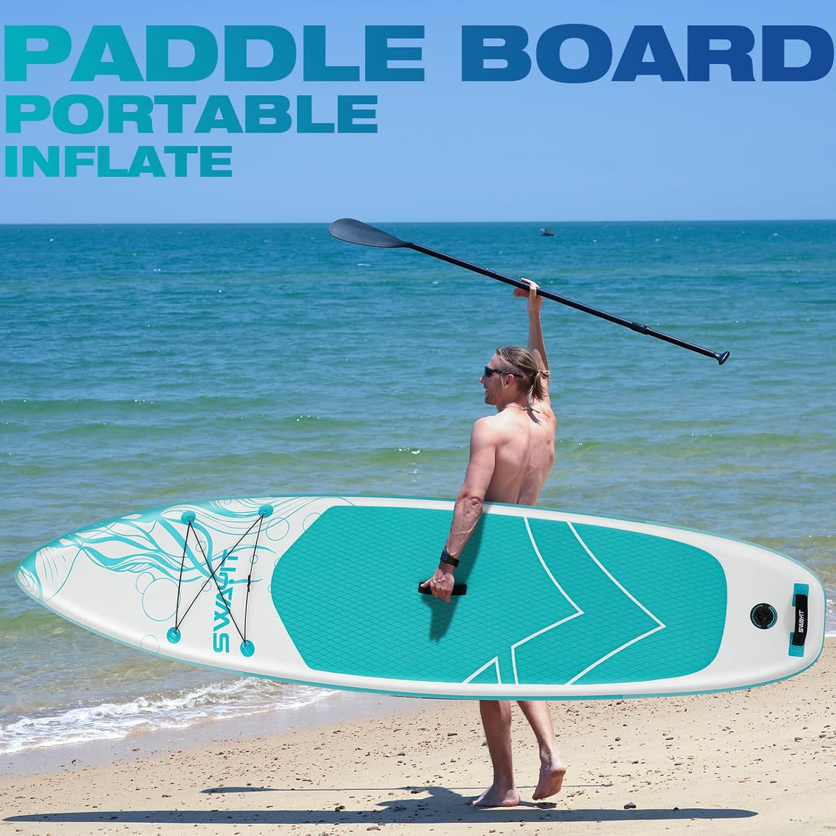 Inflatable Stand Up Paddle Board – Durable SUP for Adults & Youth,33" Wide Blow Up Paddle Board with Paddle, Pump, Backpack,Leash – All Around Stable for All Skill Levels, Carries up to 450 lbs