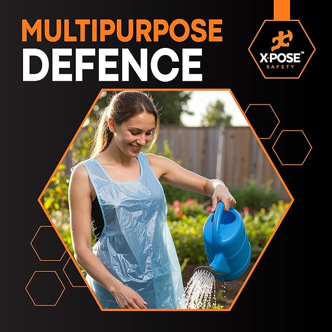 Xpose Safety 300 Blue Plastic Disposable Aprons for Cooking & more Individually Packaged, Durable 1 Mil Waterproof Polyethylene 24" x 48"