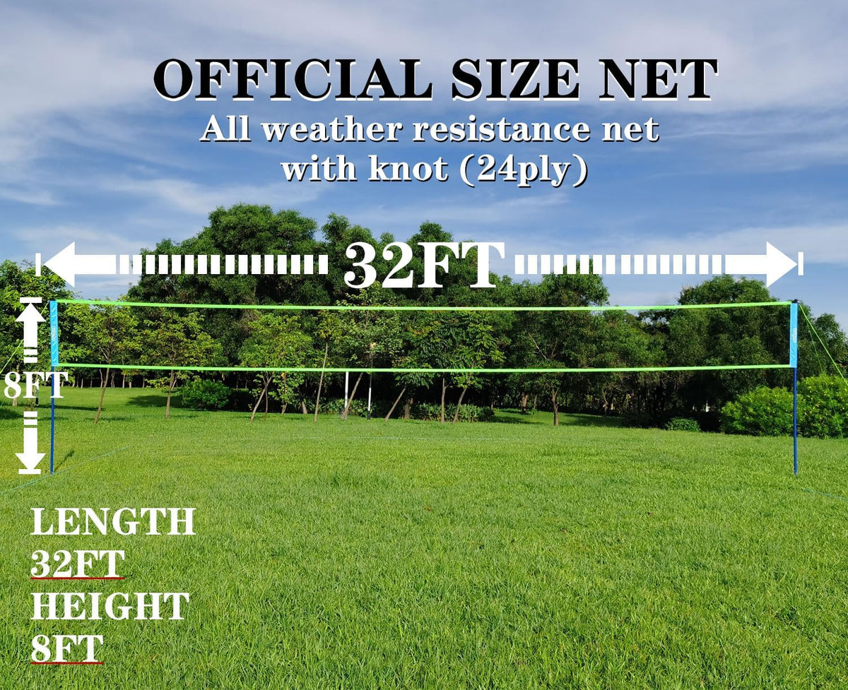 Outdoor Portable Volleyball Net System - Adjustable Height Poles with Soft Volleyball Ball, Pump, Hammer, Boundary Line, and Carry Bag for Backyard, Beach, Lawn