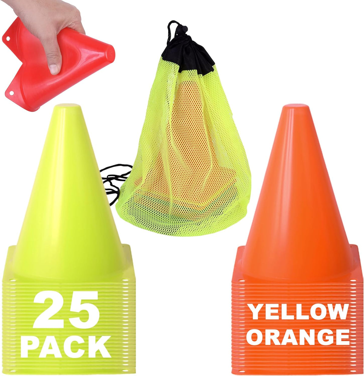 Cones for Sports Training, 7 Inches Tall & Visible, Durable and Easy to Handle Sports Cones, Ideal for All Kinds of Training Cones Activities and Field Practice Sport