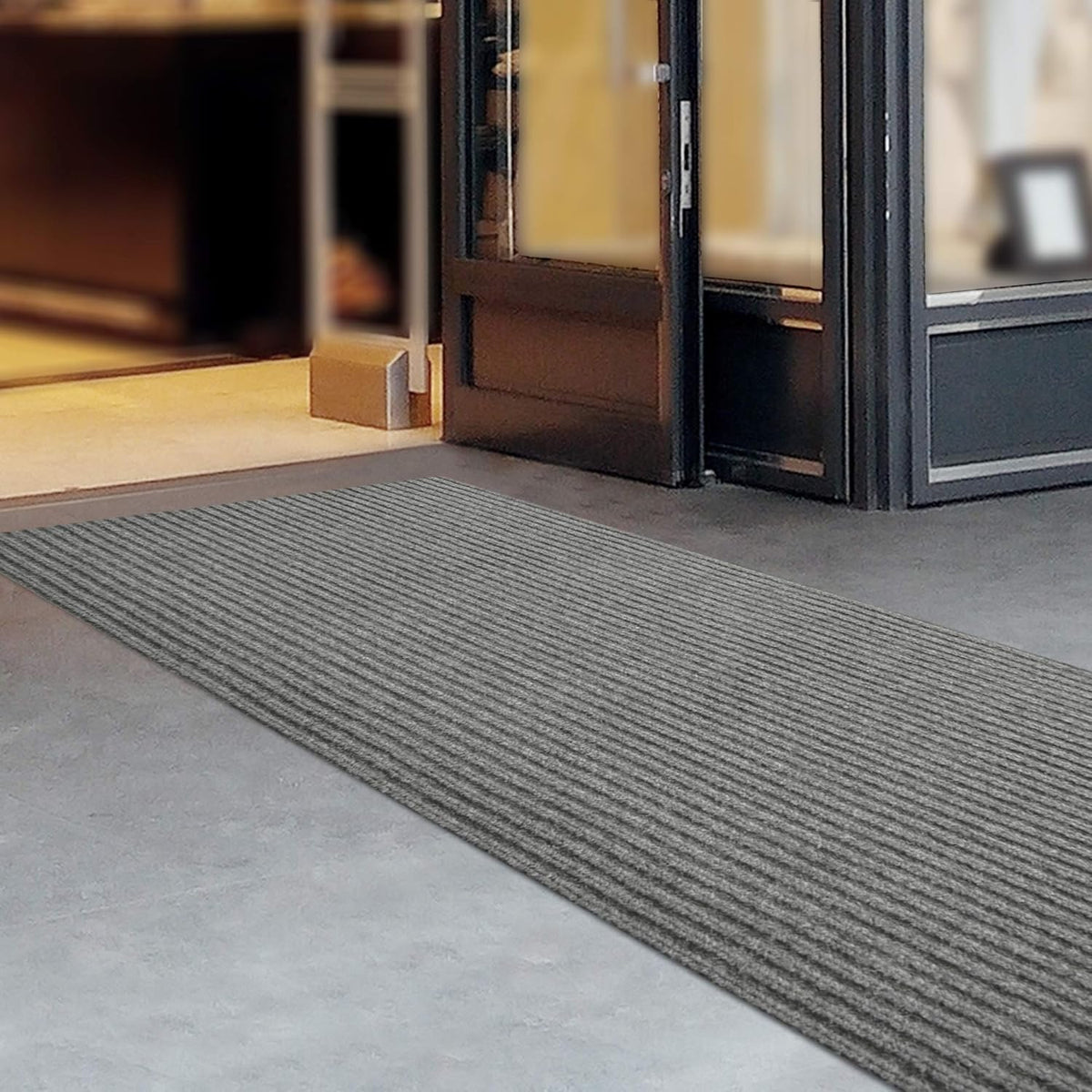 iCustomRug Spartan Weather Warrior Duty Indoor/Outdoor Utility Ribbed in 3ft,4ft,6ft Widths 70 Custom Sizes with Natural Non-Slip Rubber Backing 4'X34' in Grey