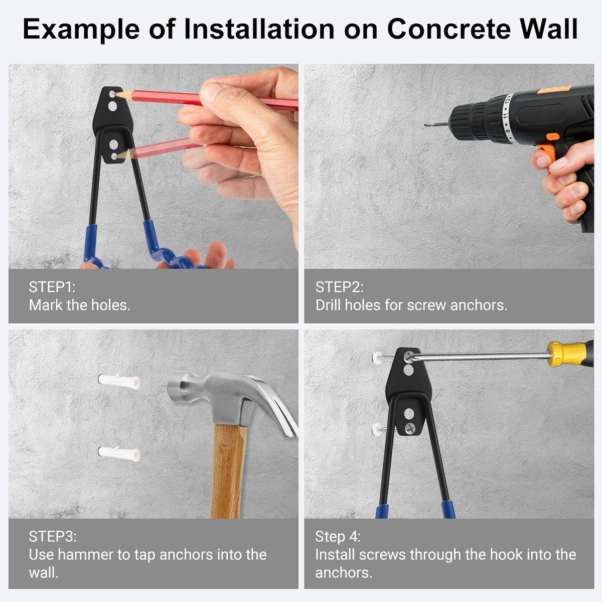 Wall Mounted Garage Hooks Tool Organizer, 12.4 Inch Garage Storage Hook Heavy Duty Utility Wall Hangers Blue for Ladders, Hose, Garden Tools, Set of 4