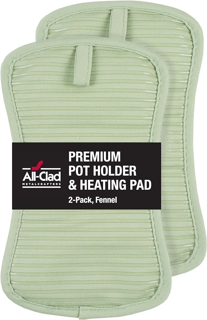 All-Clad Premium Pot Holder & Heating Pad, (2-Pack) Heat Resistant to 500 Degrees, 100% Cotton 10"x6.25" for Kitchen and Barbeque, Fennel