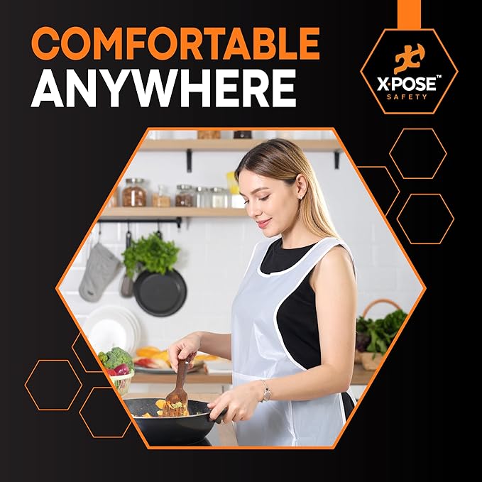 Xpose Safety 3000 White Plastic Disposable Aprons for Cooking & more Individually Packaged Durable 1 Mil Waterproof Polyethylene 24" x 48"