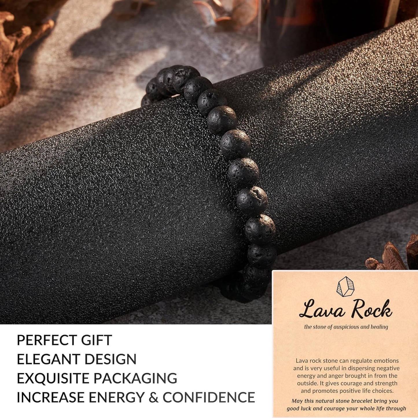 Seyaa Lava Rock Bracelet, Mens Bracelet, Crystal Beaded Bracelet Unisex, Inspirational Anniversary Christmas Birthday Valentines Day Gifts for Him Men Women