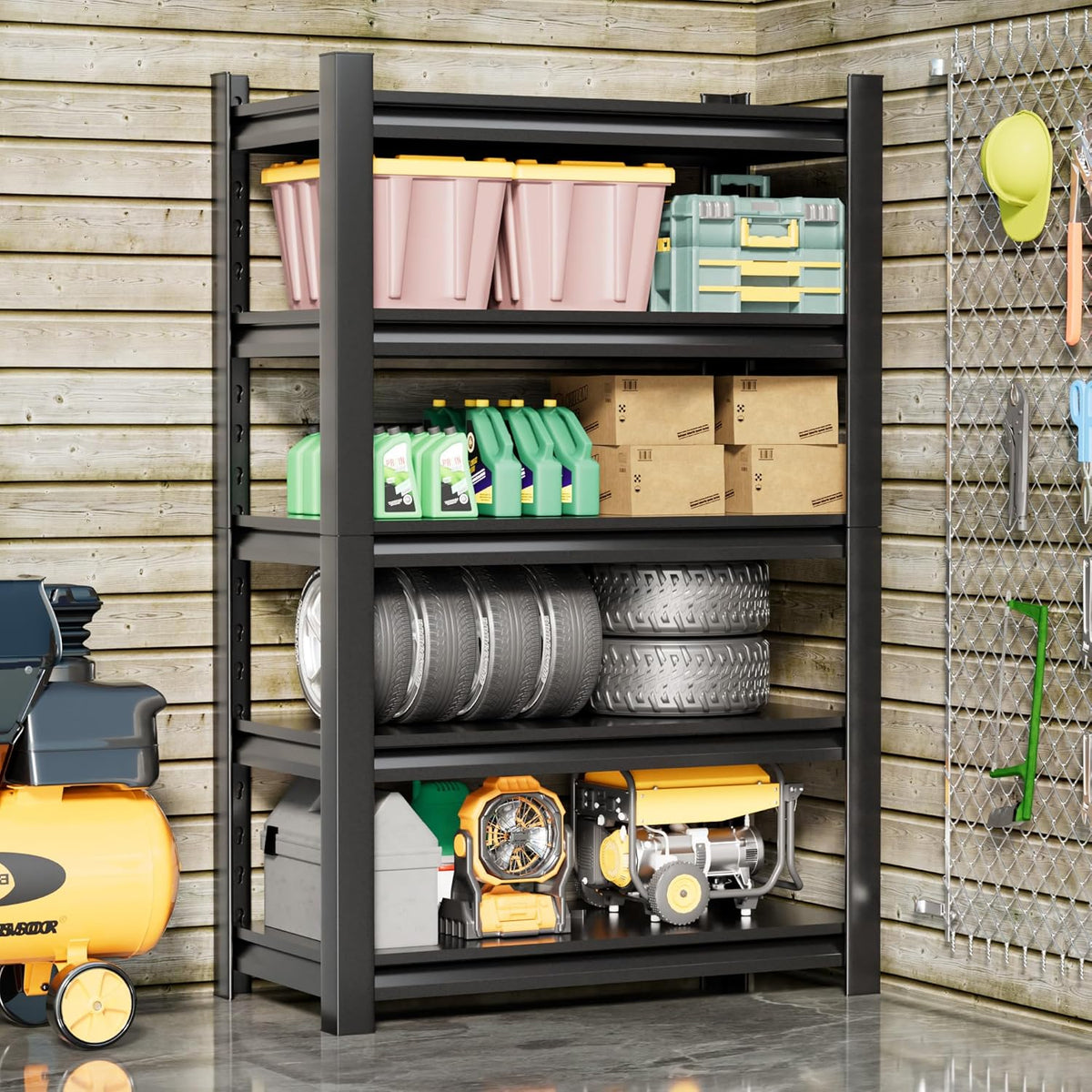 2 Sets Metal Garage Shelving Unit,78"H Heavy Duty 5-Tier Adjustable Storage Rack,16"D x 40"W x 78"H Steel Shelving,3000 lbs Industrial Shelves for Heavy Tools and Equipment,Ideal for Garage, Basement