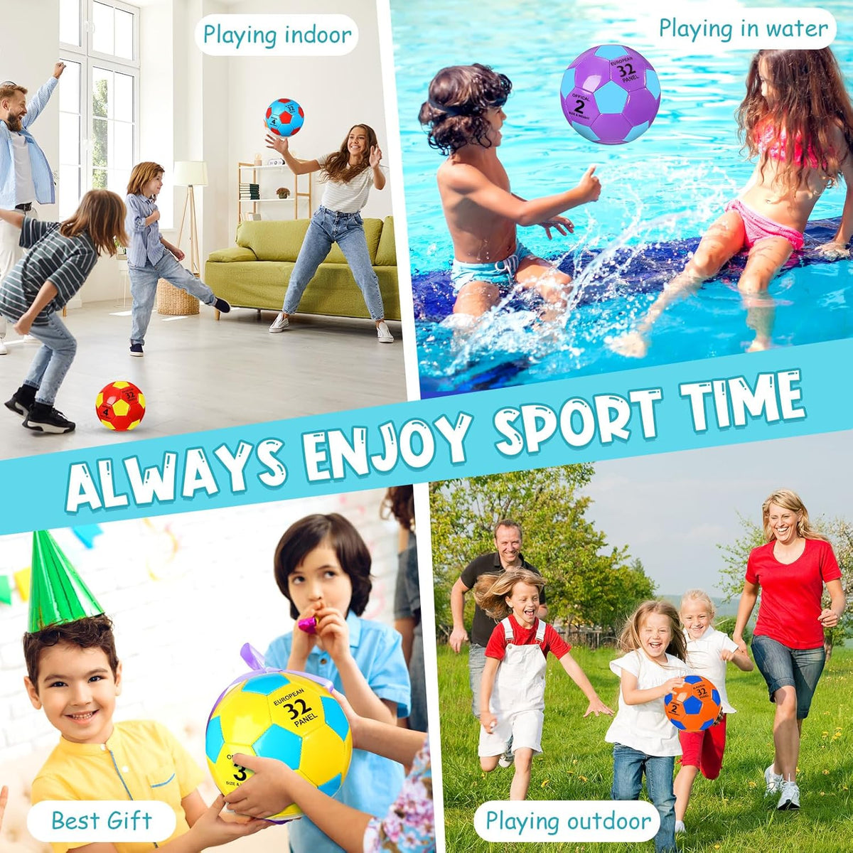 HyDren 6 Pcs Soccer Ball with Pump Colorful Official Soccer Ball for Kids Youth Adult Indoor Outdoor Soft Sport Gift for Training Practice Game