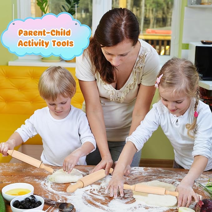 16 Pcs 8 Inch Mini Wooden Rolling Pins Small Wood Rolling Pin Wooden Roller for Girls and Boys Kitchen Baking Pastry Cake Cookie Chef Role-playing Game