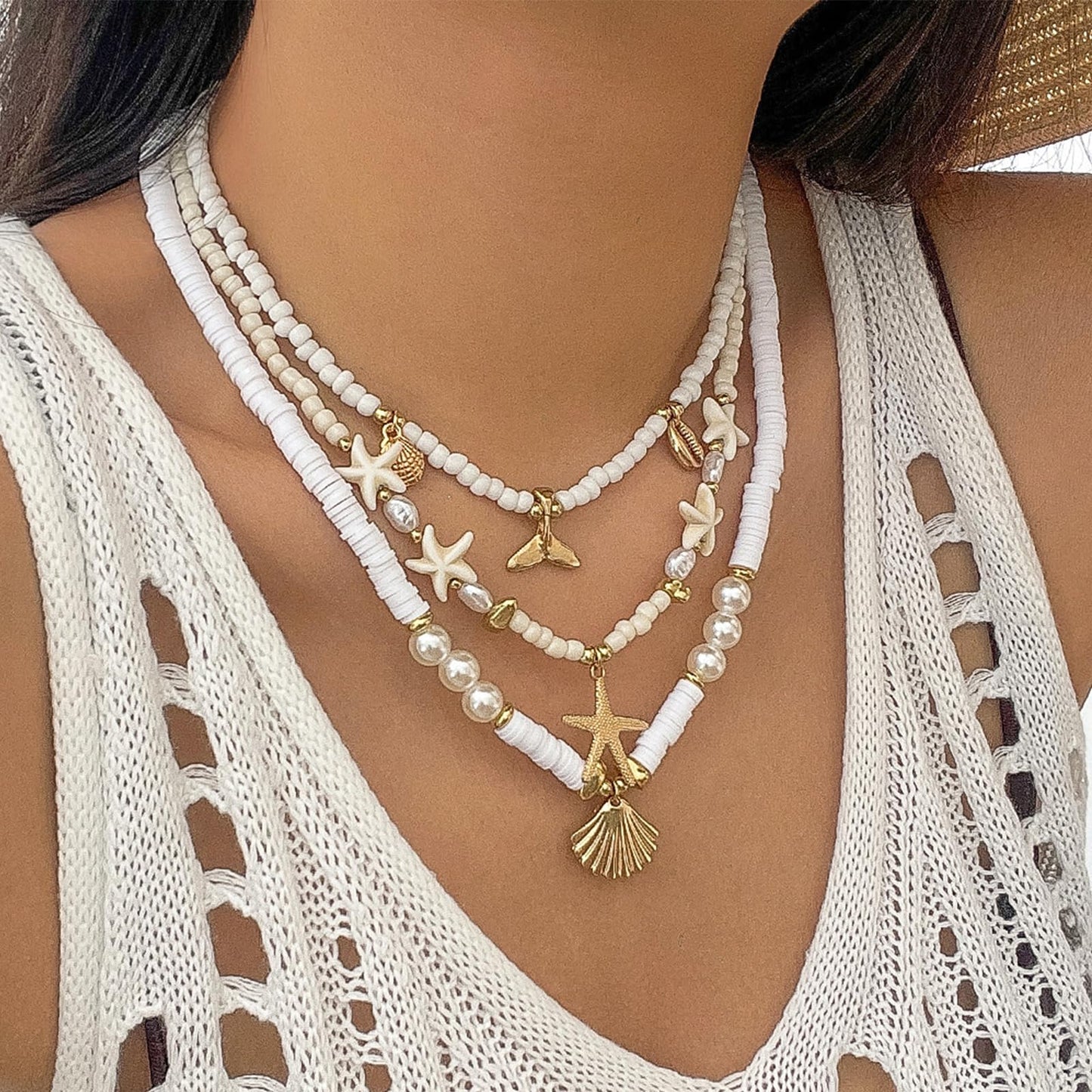 Luolinice Seashell Necklace for Women Gold Shell Necklace Cowrie Pendant Necklace Natural Shell Charm Necklace Beach Boho Jewelry