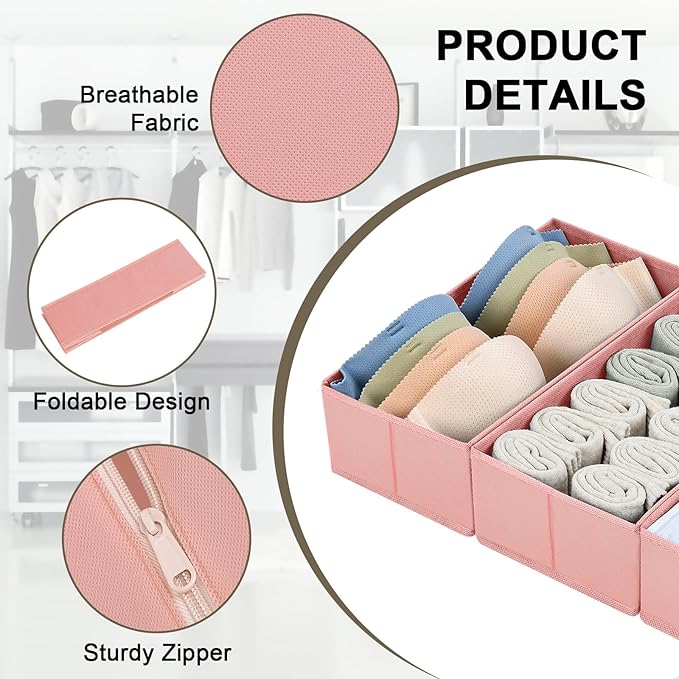 DIMJ Drawer Organizers for Clothing, Set of 4 Dresser Drawer Organizers, Fabric Closet Organizers and Storage, Drawer Dividers for Baby Clothes, Socks, Belt, Tie (Pink)