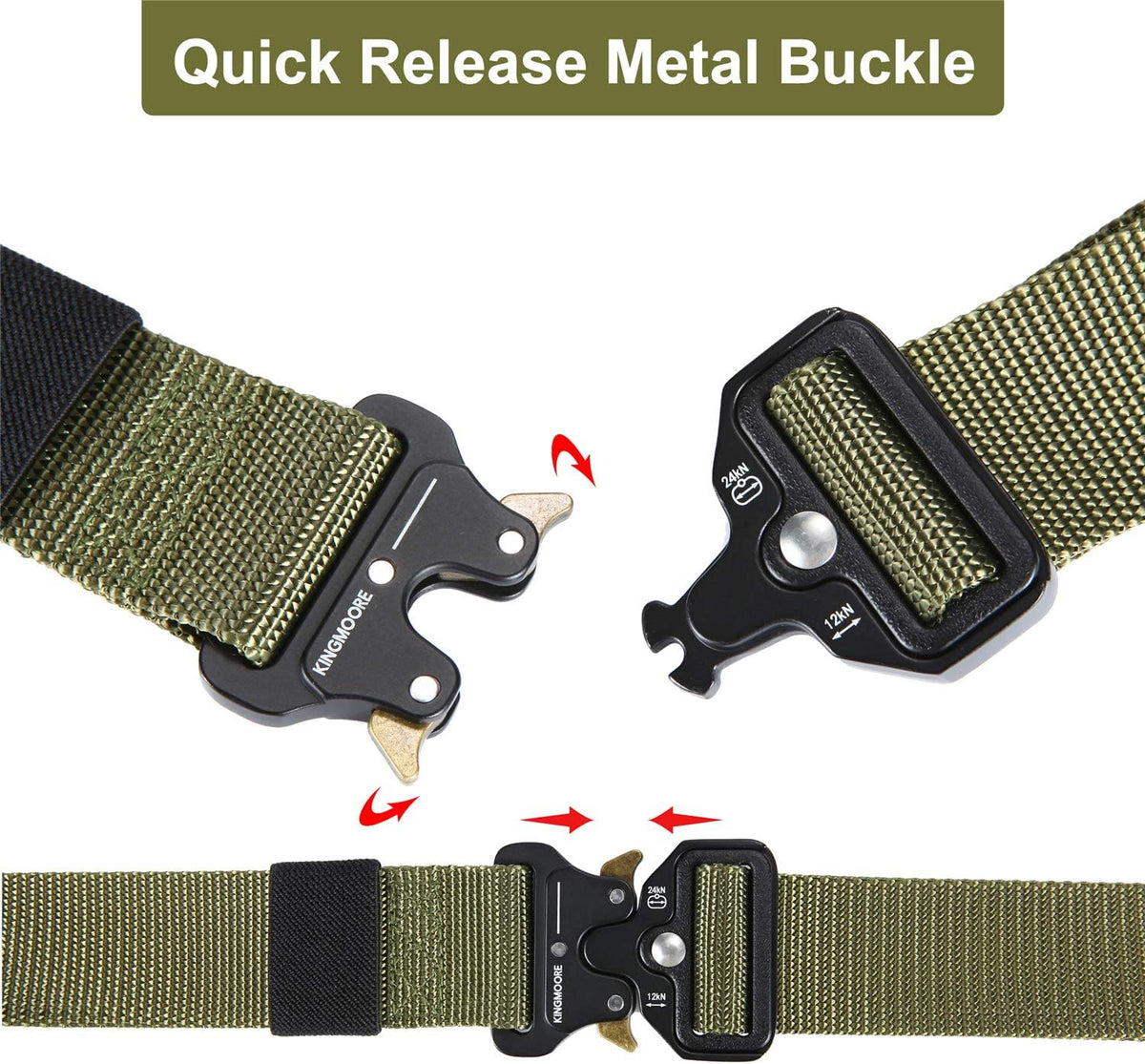 KingMoore Men's Tactical Belt Heavy Duty Webbing Belt Adjustable Military Style Nylon Belts with Metal Buckle