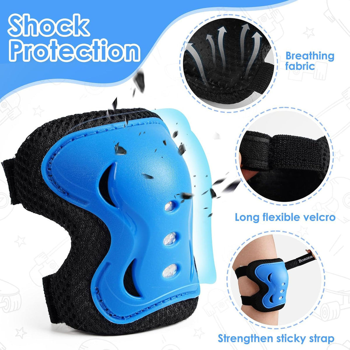 BOSONER Kids/Youth Knee Pad Elbow Pads Guards Protective Gear Set for Roller Skates Cycling BMX Bike Skateboard Inline Skatings Scooter Riding Sports