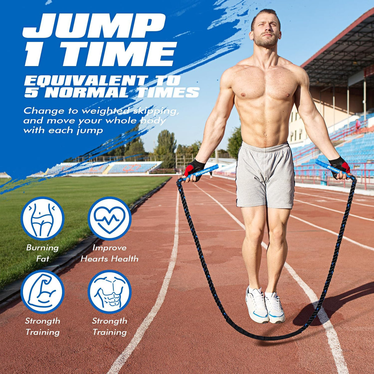 Jump Rope, Weighted Jump Rope for Fitness, Heavy Jump Ropes for Men Women Kids, Battle Skipping Ropes for Exercise, Suitable for Boxing, Cardio, Training Muscle Speed Home Gym Workout Equipment