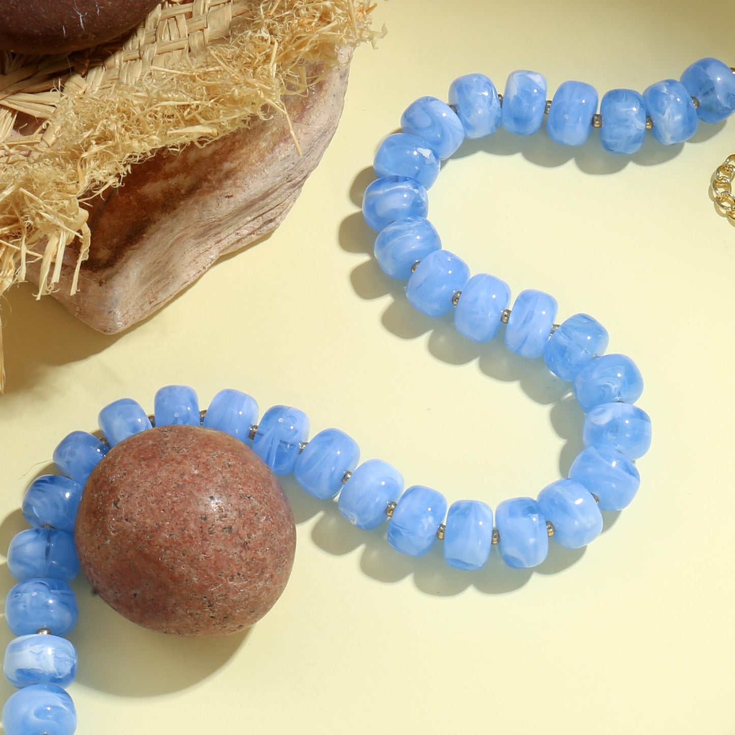 Badu Sky Blue Chunky Beaded Necklace for Women,Acrylic Bead Choker Statement Necklace Cute Trendy Necklaces Jewelry Gifts
