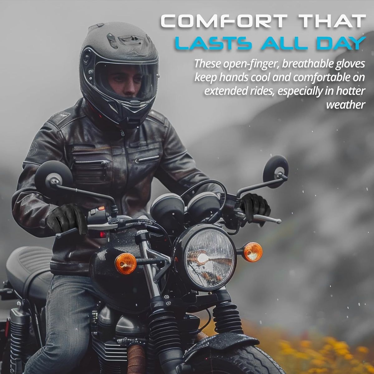 aasportx Motorcycle Gloves - Men's Leather Motorbike Gloves with Touchscreen Function - Non-Slip Pads for Men & Women