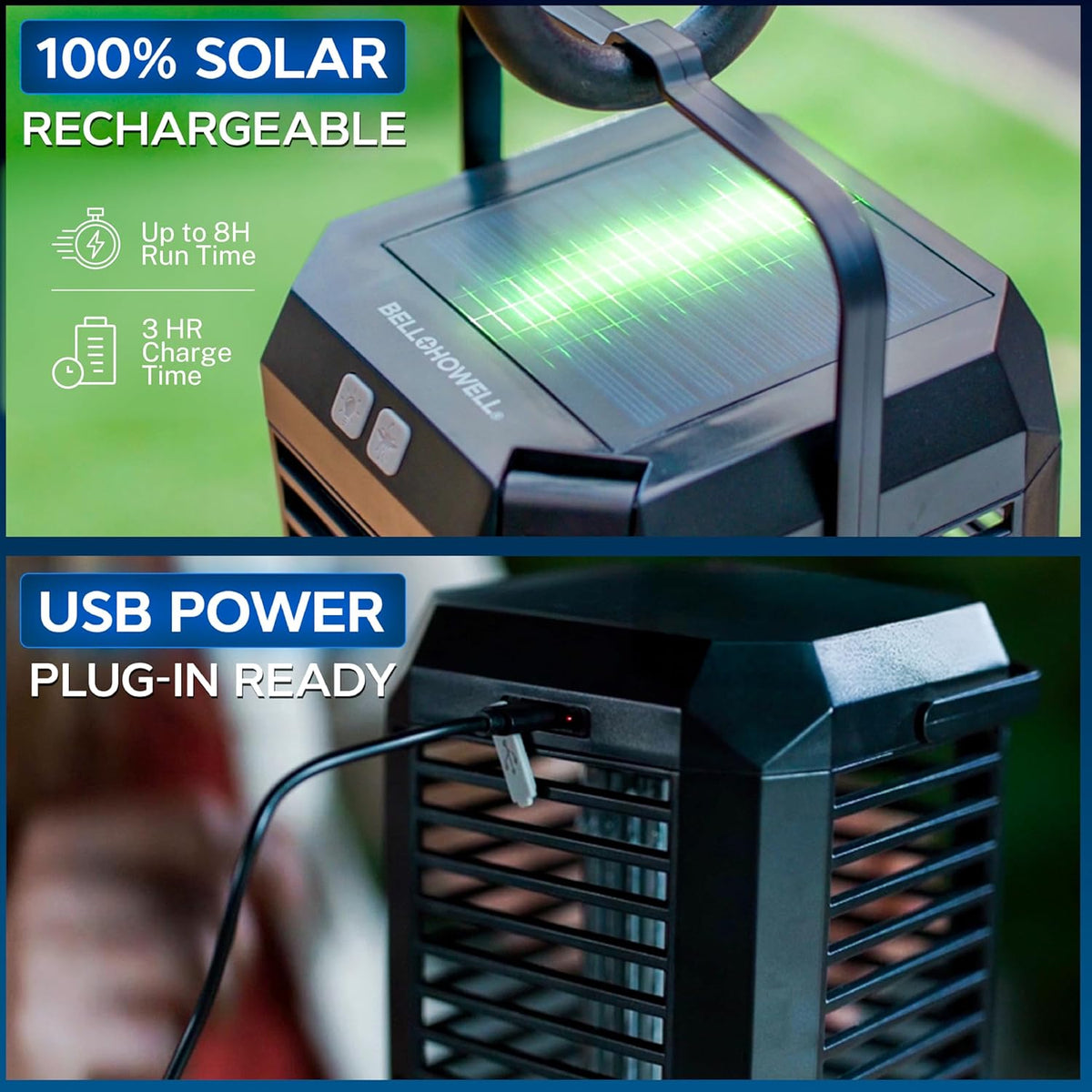 Rogue 2 in 1 Solar Bug Zapper Outdoor and Bug Zapper Indoor Plug in for Mosquito, Fly, Solar Powered & USB-C Rechargeable Camping Lantern, LED Flash Light, High Voltage, Trap Safe for Pets & Kids