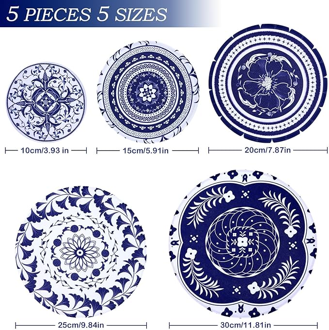 5 Pieces Bowl Covers Reusable, 5 Multi-Size Elastic Cloth Fabric Bowl Covers for Bread Proofing Stretch Food Covers Washable for Food Fruits Leftover (Blue)