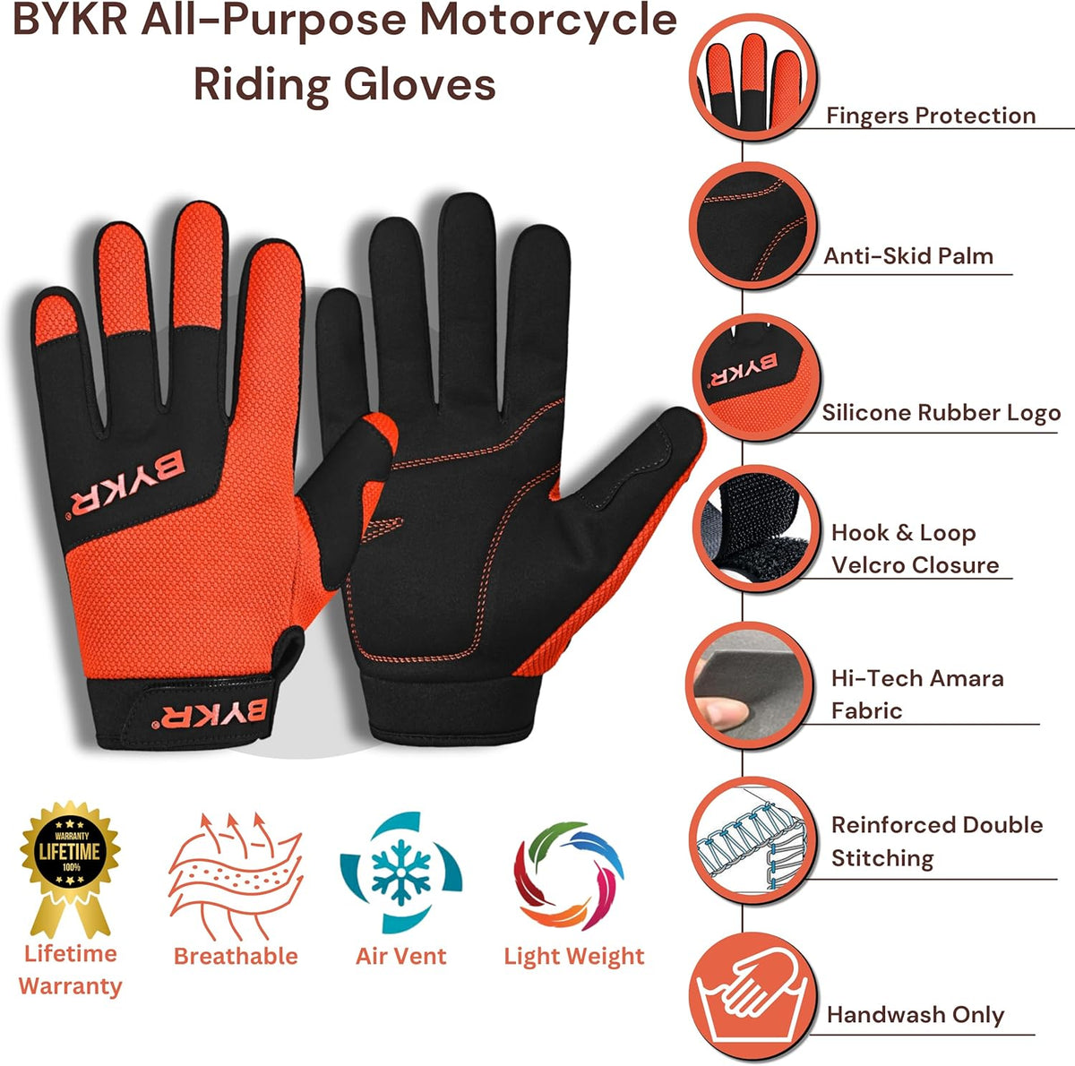 BYKR All-Weather Motorcycle Gloves for Men & Women – Protection for Dirt Bike, BMX, MX, and ATV Riding