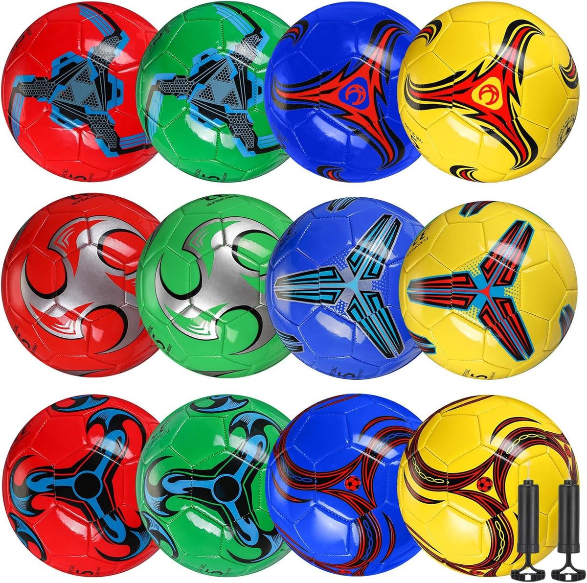 12 Pcs Soccer Balls Bulk Size 4 Soccer Balls with Pump Soft Football Outdoor Indoor for Sport Training Practice Game Gift for Youth Teen Adult