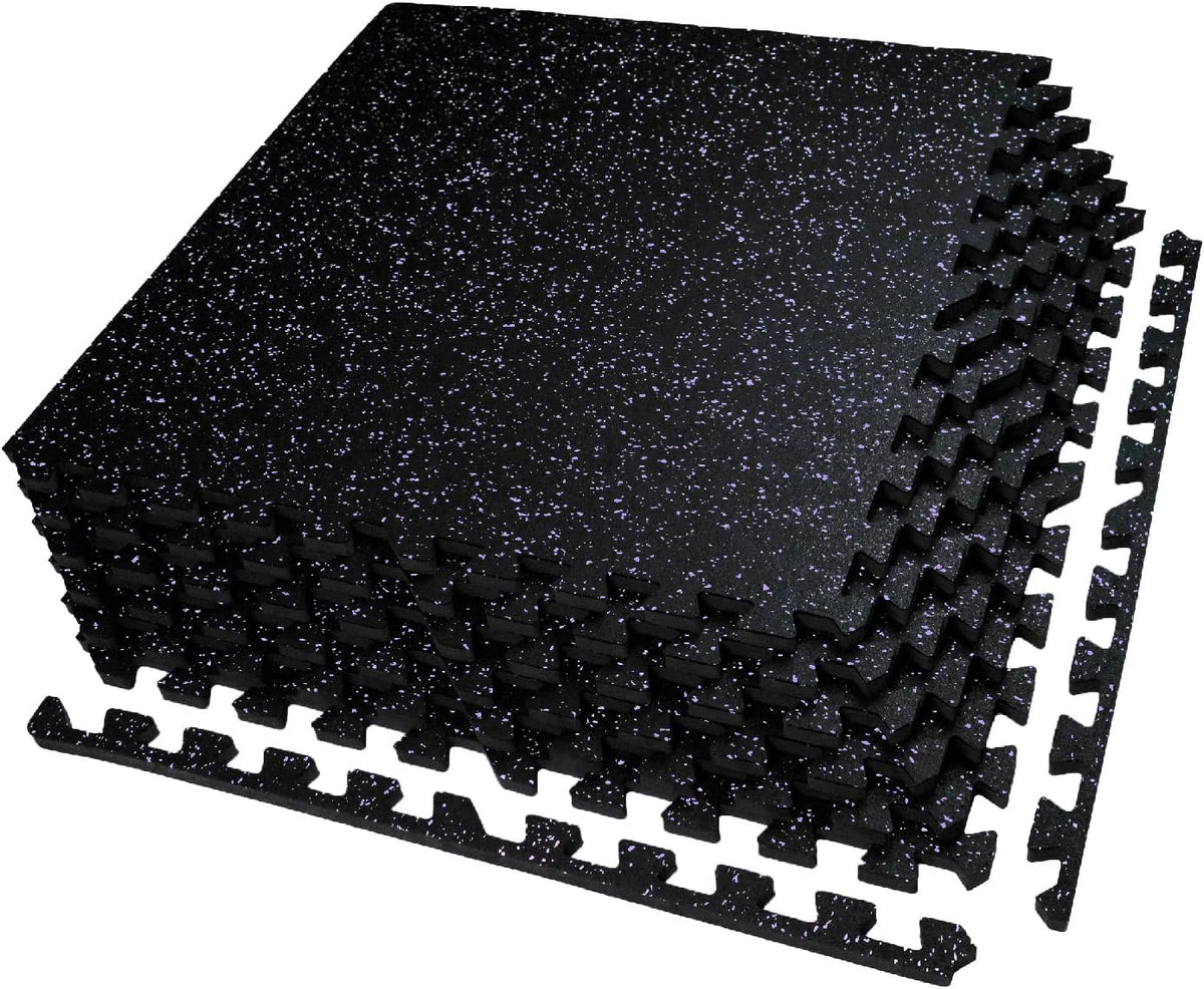 0.56in Thick 24 Sq Ft Exercise Equipment Mats, 6 Tiles Upgraded Rubber Top with High Density EVA Foam, Large Interlocking Puzzle Gym Flooring for Home Gym, Heavy Weight Workout, Black & Purple