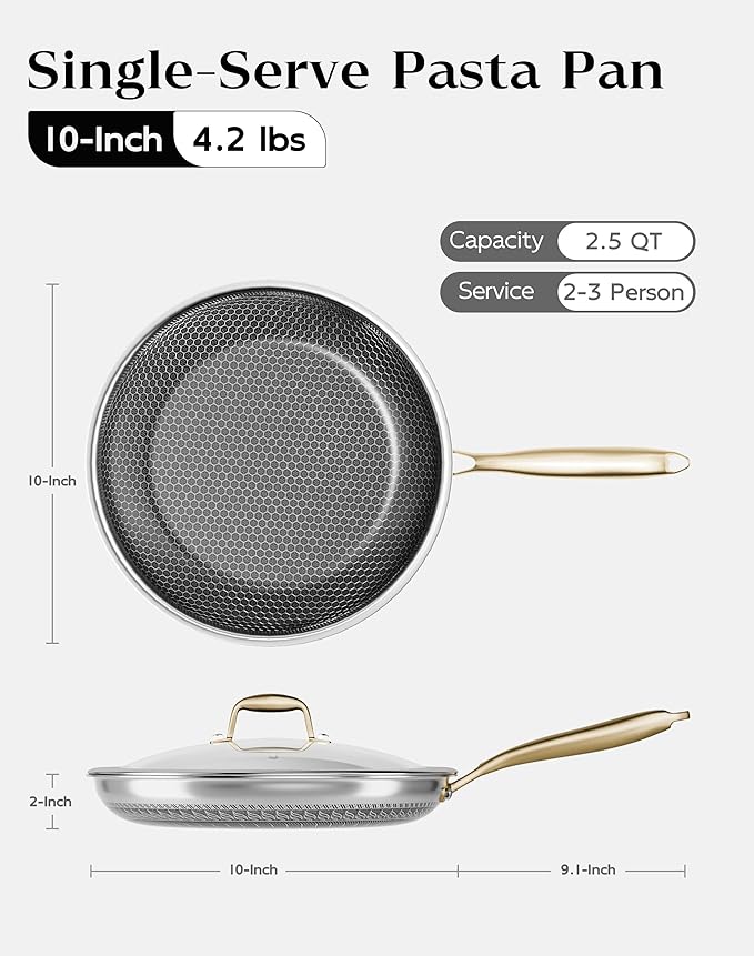 Nonstick Frying Pan with Lid 10-Inch, Durable Stainless Steel Skillet, Induction Cooktop Compatible, PFOA-Free Scratch-Proof, Dishwasher & Oven Safe, Stay-Cool Handle, Silver Kitchen Cookware