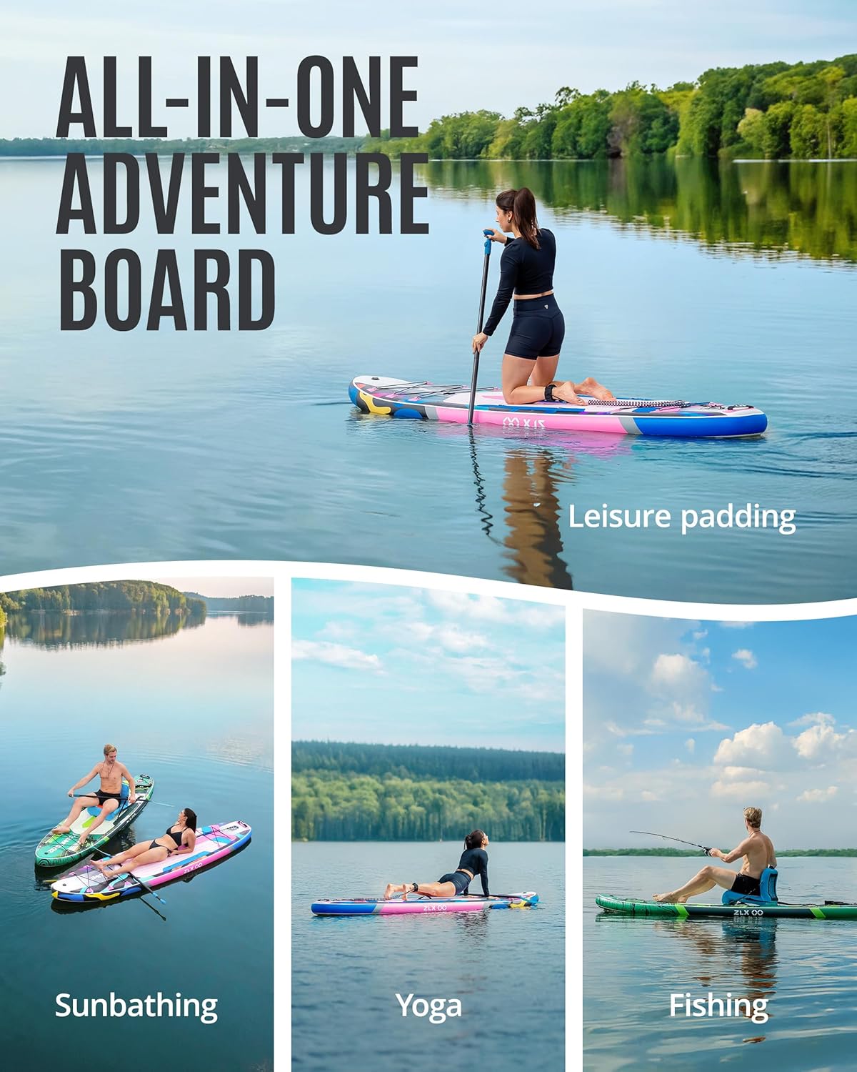 ZLX Inflatable Stand Up Paddle Board, 10'6" SUP Non-Slip Stable Deck Pad, Unique Center Fin, Premium Accessories, Portable Paddleboard for Adults, Beginners, All Skill Levels