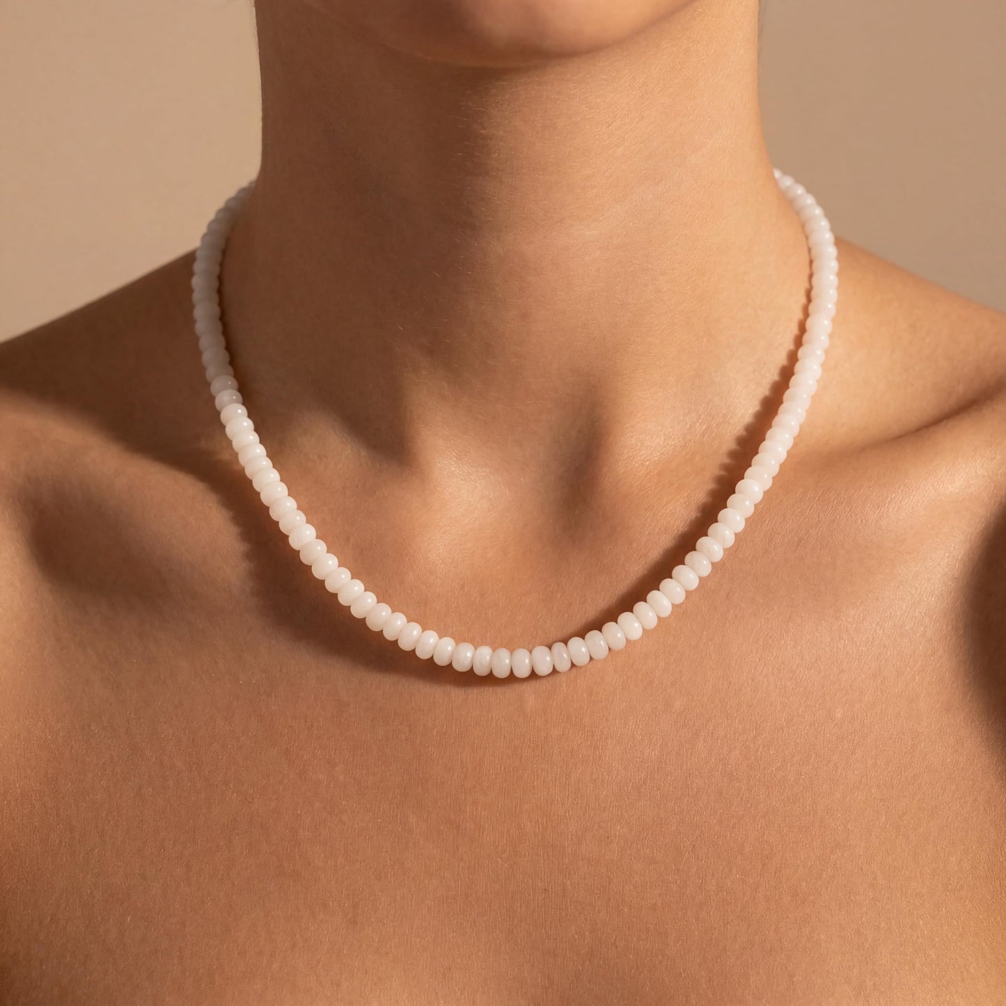 CONRAN KREMIX Clear White Stone Beaded Necklace for Women,Natural Stone Bead Choker Necklaces Boho Summer Beach Necklace Gemstone Jewelry Gift for Women