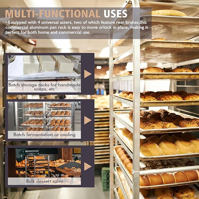 Bun Pan Rack, 20 Tier Bakery Rack with Wheels, Aluminum Sheet Pan Rack & Speed Rack for Full/Half Sheets, 26x20x70, for Home and Kitchen, Restaurant