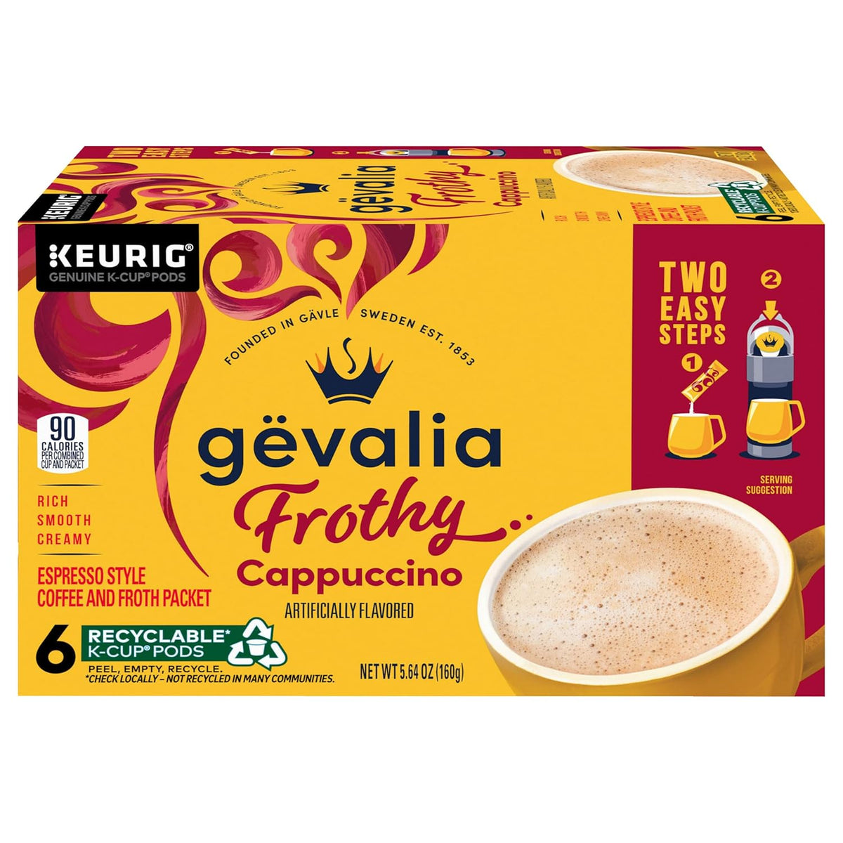 Gevalia Kaffe, 2-Step K-Cup & Froth Packets, (Cappuccino Espresso), 6 Count (Pack of 3)