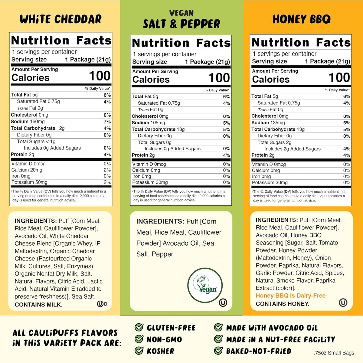 CauliPuffs - Corn, Rice, and Cauliflower Gluten Free Puffed Snack (15 x 0.75oz Bags, Variety Pack)