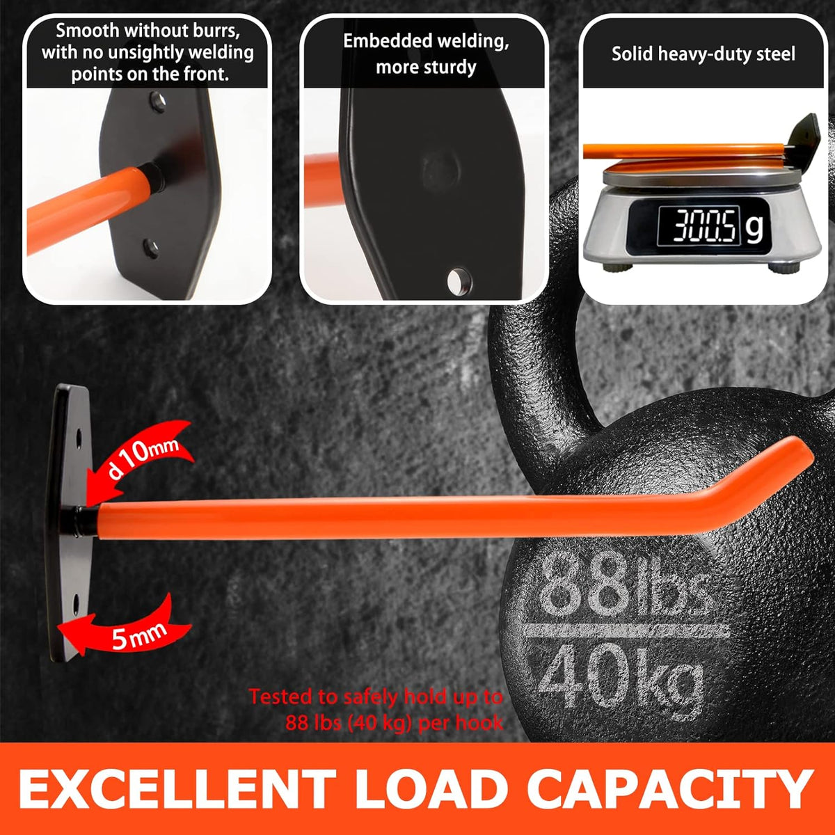 4 PCS Garage Hooks Heavy Duty Wall Mount, Tire Storage System with Anti-Slip Coating, Hang Heavy Tools for up to 88Lbs, for Bikes, Ladders, Chairs and Bulky Tools