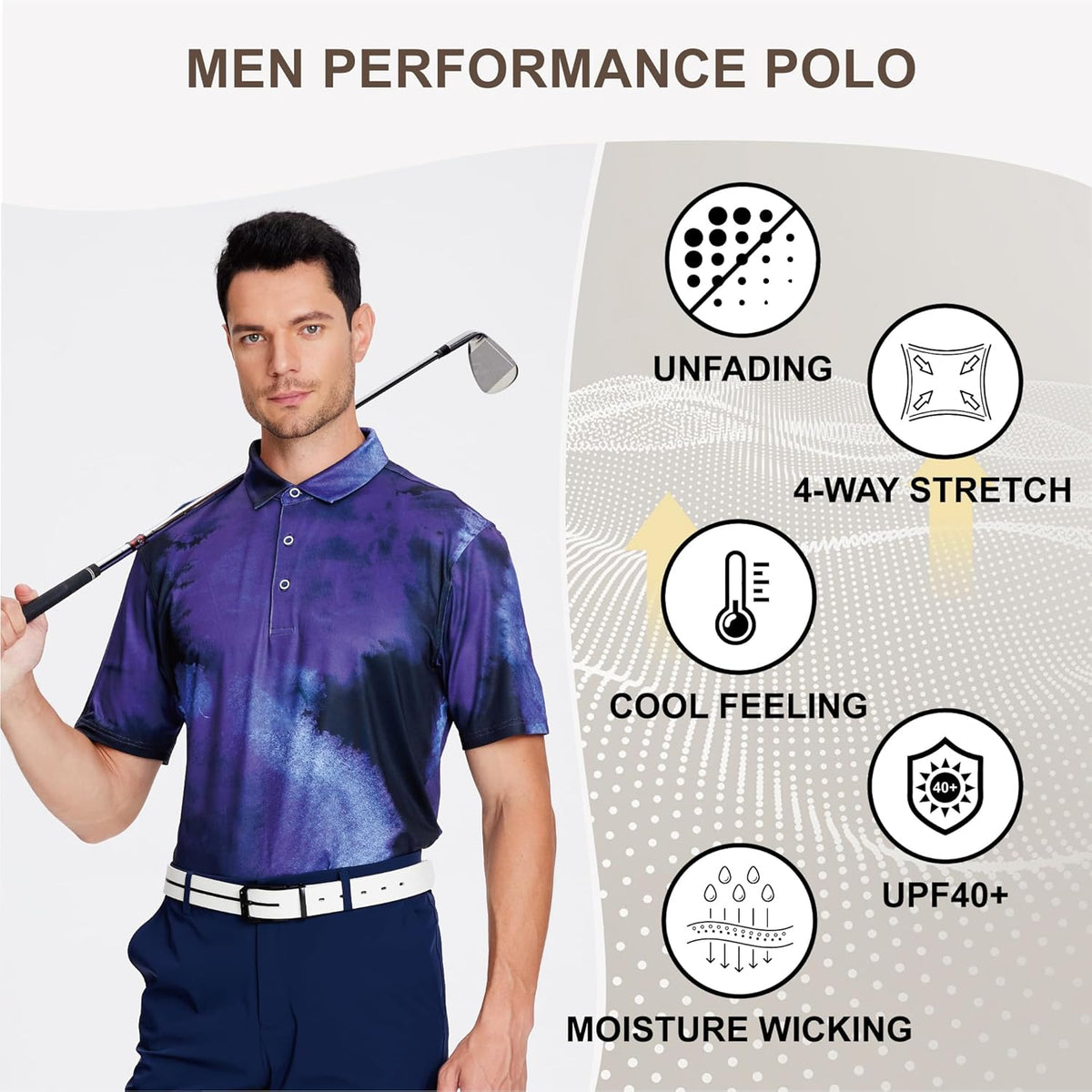 Damipow Premium Golf Shirts for Men Dry Fit Performance Polo Short Sleeve Collared Shirt