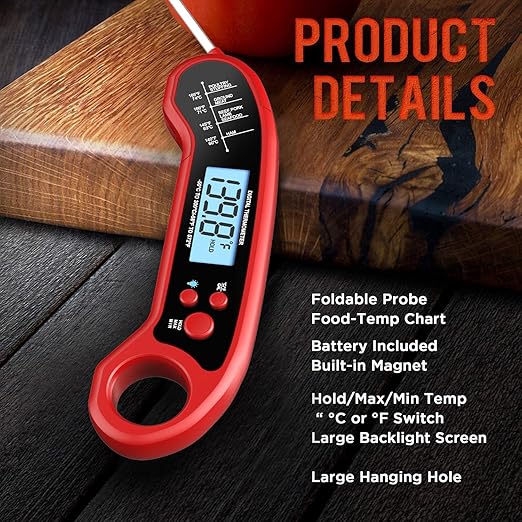 Meat Thermometer Digital, Instant Read Meat Thermometer for Grill and Cooking, Waterproof Food Thermometer for Kitchen and Outside, BBQ, Turkey, Candy, Liquids, Beef