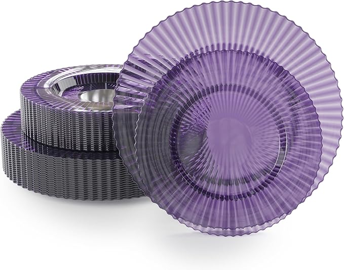 Exquisite 40 Piece Plastic Disposable Plates Set For 20 Guests I 20 X 9 Inch & 20 X 11 Inch Disposable Plastic Plates | Color: Purple | Great for Weddings Parties And Formal Occasions